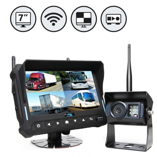 Wireless Backup Camera 7" Quad View Display w/ Built-in DVR - Click Image to Close