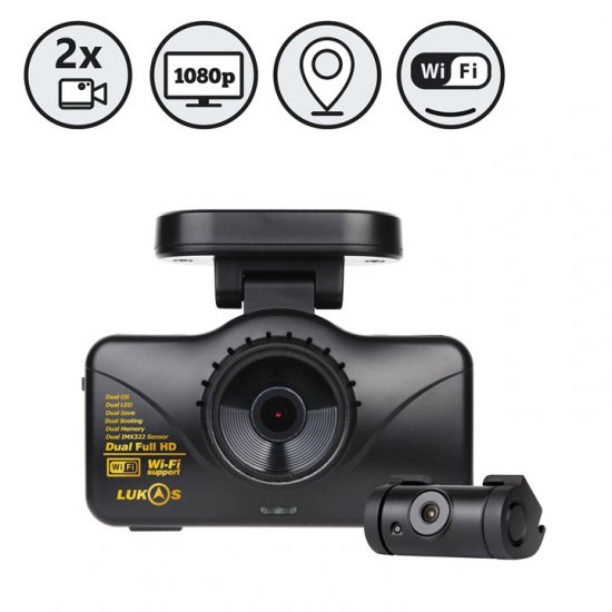 Lukas LK-7950 Dual Lens Dash Camera with WiFi and GPS - Click Image to Close