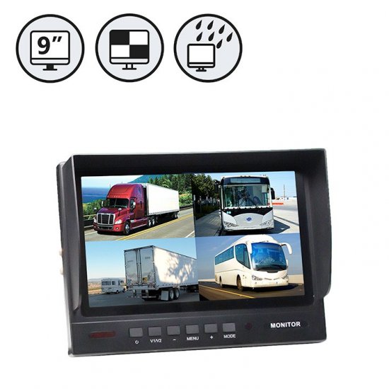 9" TFT LCD Digital Quad View Waterproof Color Monitor - Click Image to Close